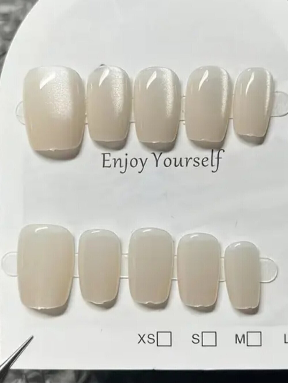 Handmade ivory cat eye press on nails square medium new